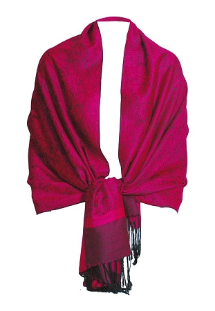 Rosey magenta pink pashmina silk shawl wrap 