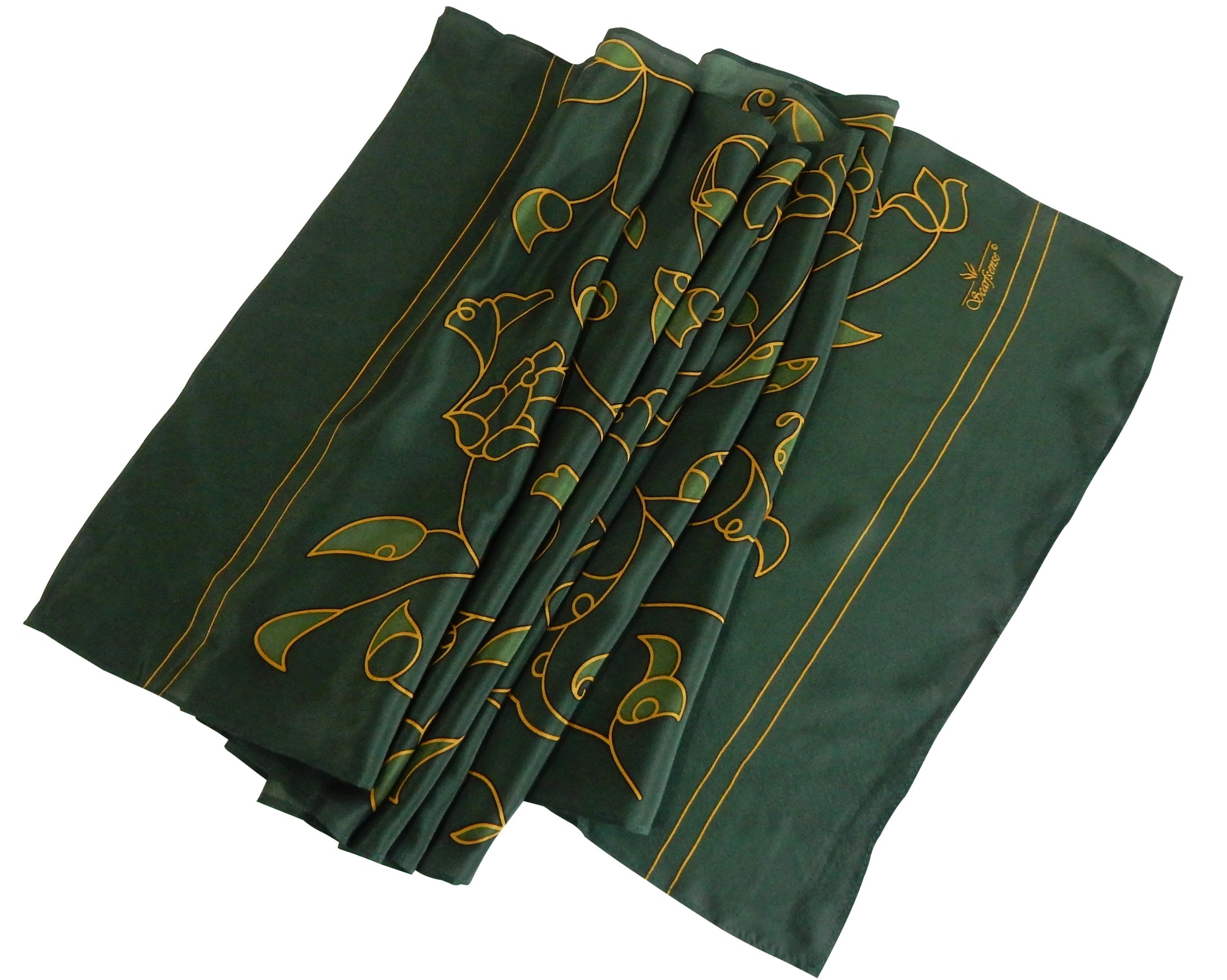 Green Winter Essence silk scarf elegant forest-inspired silk scarf draped styling