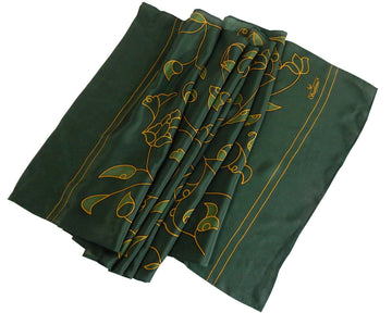Green Winter Essence silk scarf elegant forest-inspired silk scarf draped styling