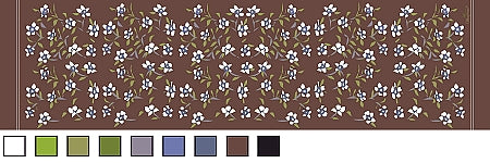 White floral silk scarf on cocoa background full pattern design detail