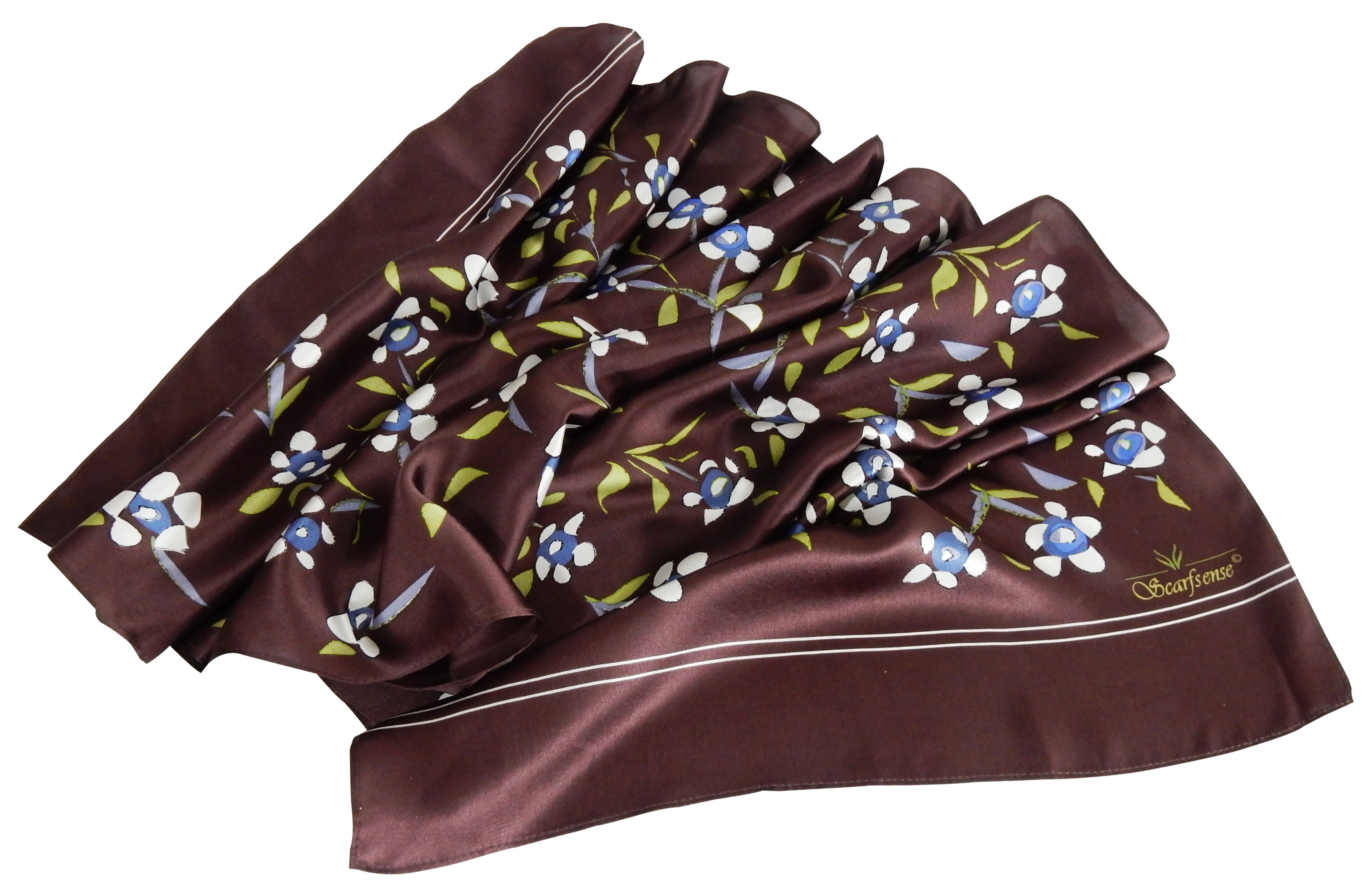 White floral silk scarf on cocoa background earthy elegant silk scarf draped styling